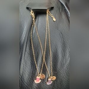 BFF: Set Of 2 Gold Tone Ballet Necklaces-Pink/Purple